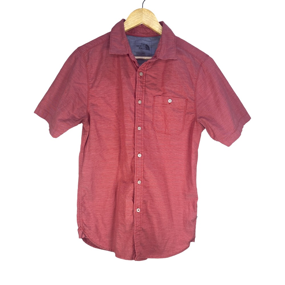 The North Face Mens Red Short Sleeve Button Down Shirt Size Small Outdoor Casual